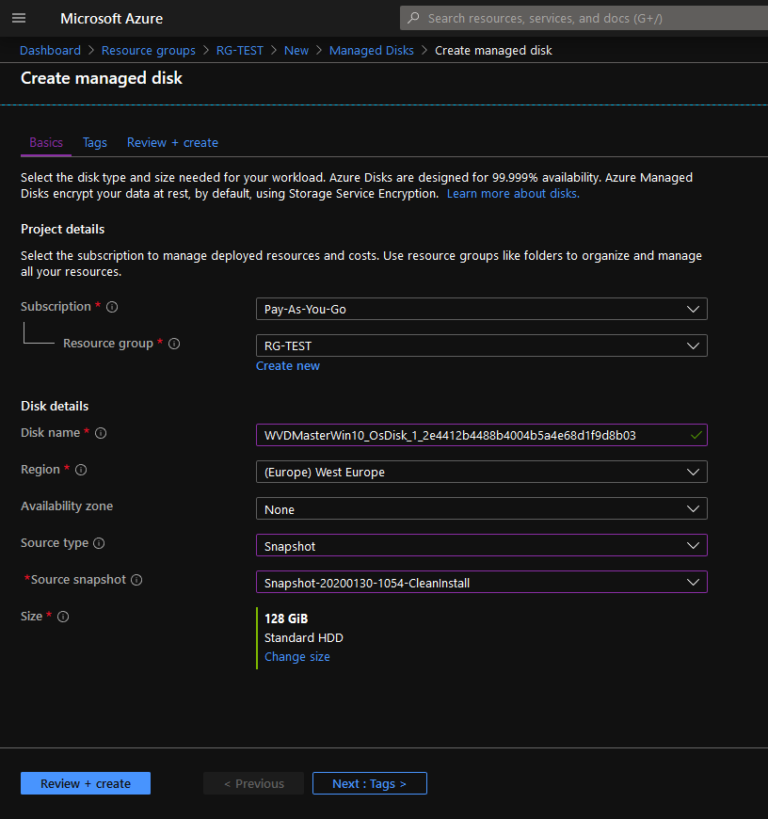 azure take snapshot of vm